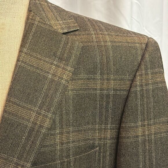 BOSS Hugo boss brown plaid wool blazer Size 44L C40 - Picture 1 of 13